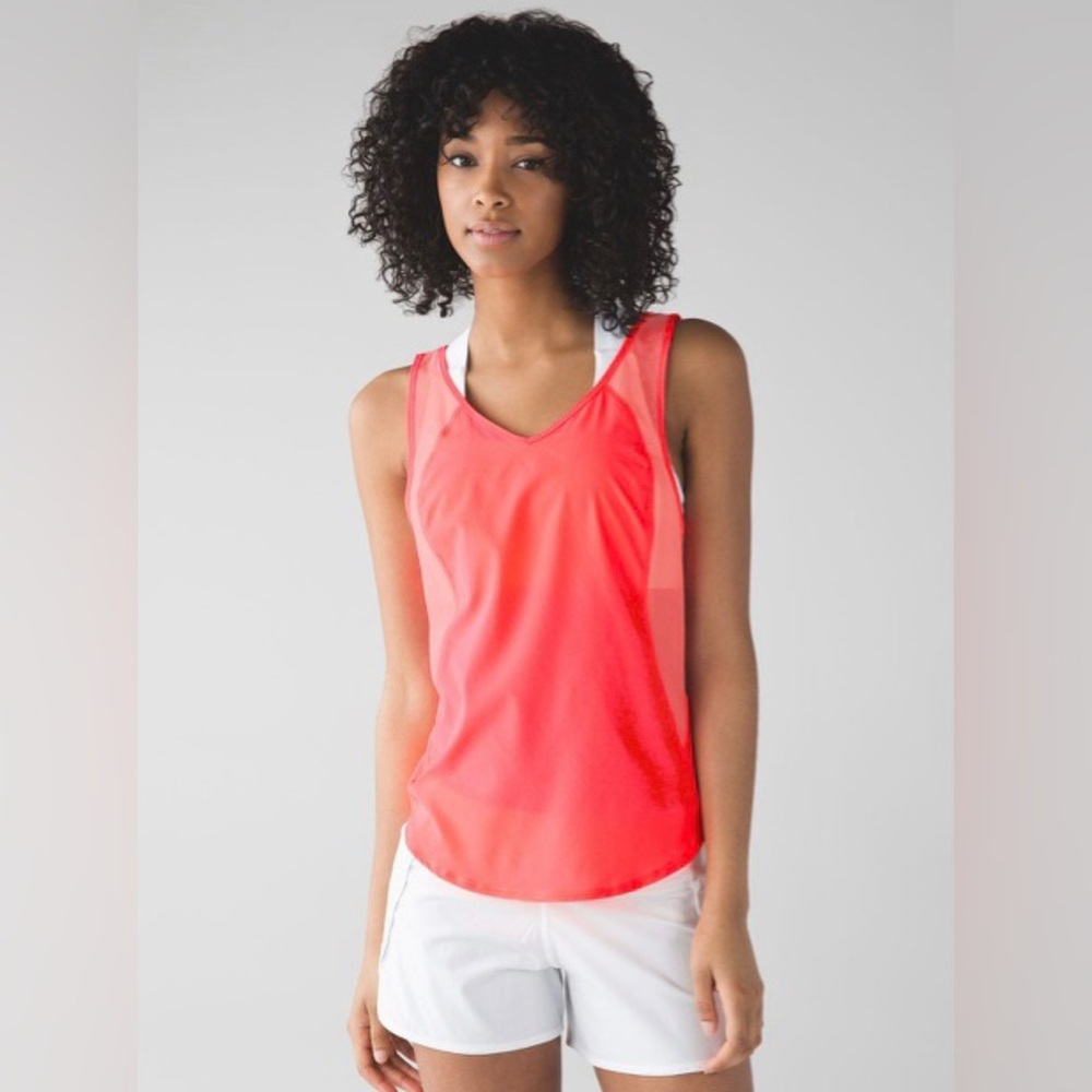 Lululemon Run With The Sun Tank with Mesh Panels and Criss Cross Straps